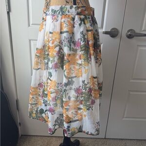 Jealous Tomato A-Line Skirt with Orange and Pink Floral Design